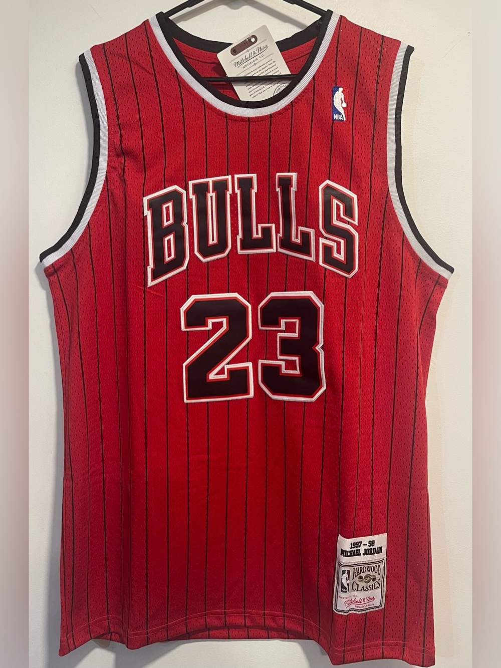 Red Pinstriped Chicago Bulls Jordan Jersey